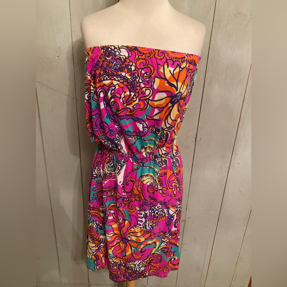 Lilly Pulitzer Atwood Strapless‎ Sea Be Seen Stretch Dress Women's S-Medium - Picture 2 of 12